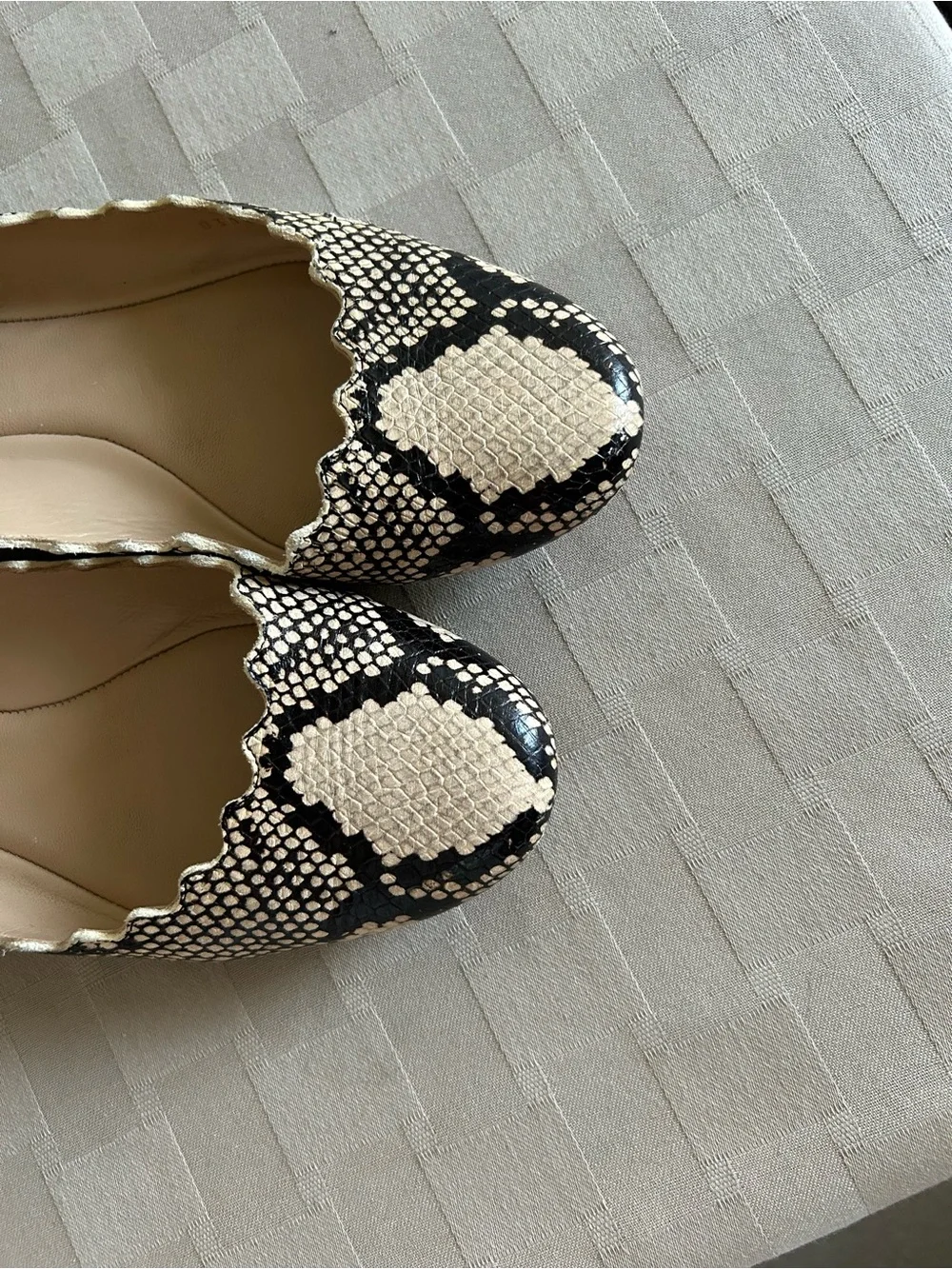Chloe Lauren Python Embossed Scalloped Leather Ballet Flats
